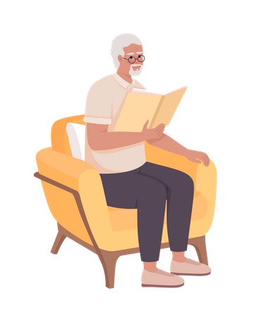 Man avec livre assis dans un fauteuil  Illustration