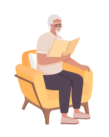 Man avec livre assis dans un fauteuil  Illustration