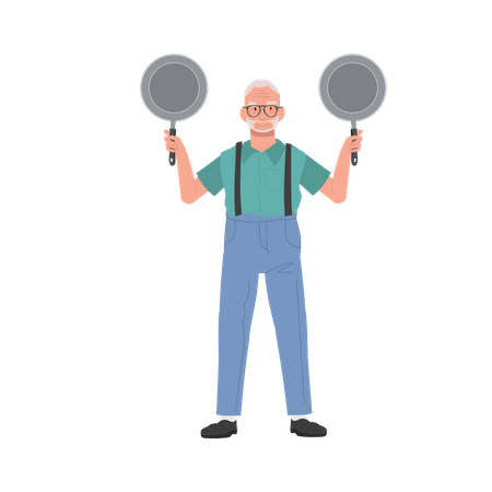 Homme âgé avec compétence en cuisine  Illustration