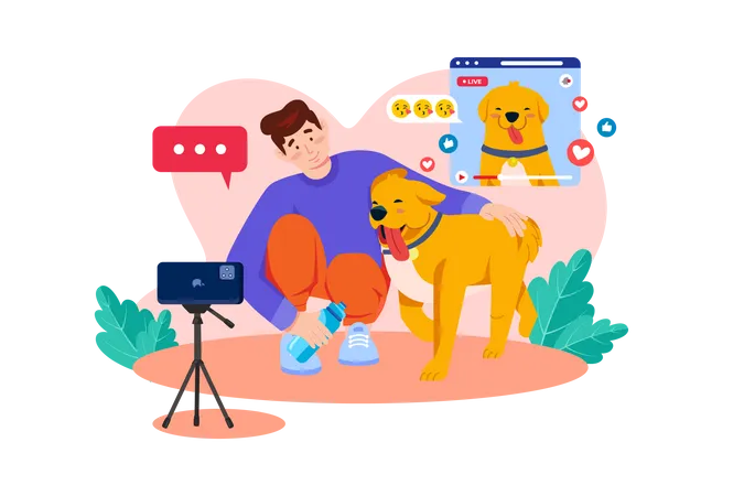 Homme tirant un vlog avec le chien de compagnie  Illustration