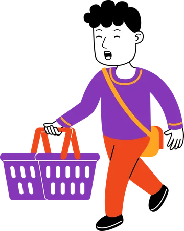 Man Shopper portant un panier vide  Illustration