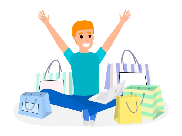 Homme faisant des achats en ligne  Illustration