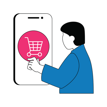 Homme faisant des achats en ligne sur une application pour smartphone  Illustration