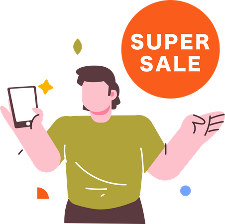 Homme faisant du shopping pendant les super soldes  Illustration