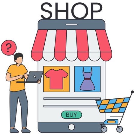 Homme faisant du shopping dans une boutique en ligne  Illustration