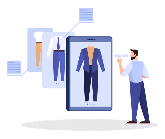 Homme faisant du shopping via une application de commerce électronique  Illustration