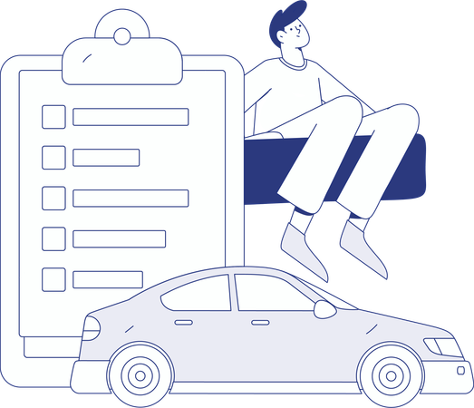Un homme signe un contrat de voiture  Illustration