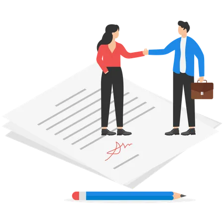 Un homme signe un document pour conclure un contrat  Illustration