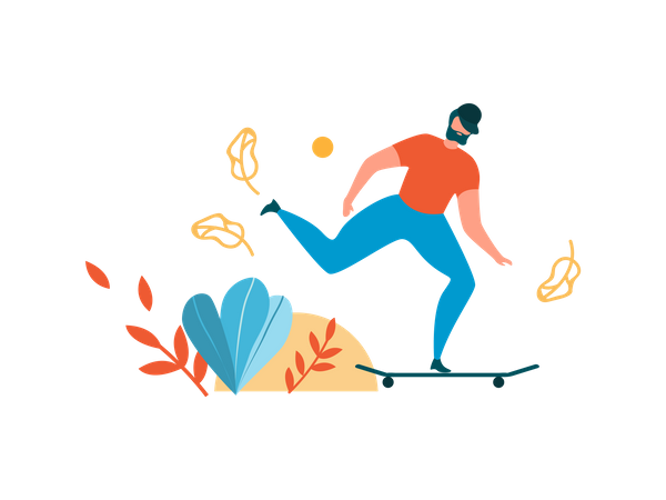 Homme faisant du skateboard dans le parc  Illustration