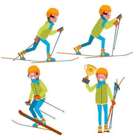 Homme skiant avec une pose différente  Illustration