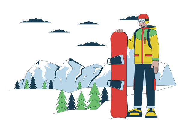 Vacances de snowboard homme  Illustration