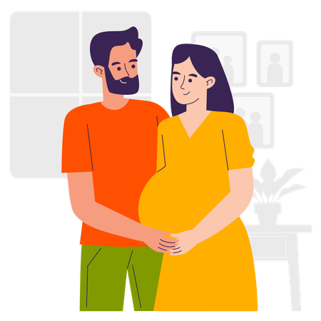 Homme prenant soin d'une femme enceinte  Illustration