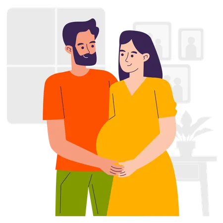 Homme prenant soin d'une femme enceinte  Illustration