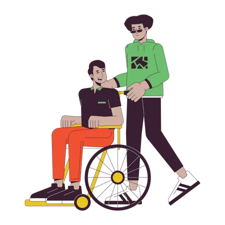 Homme prenant soin d'une personne handicapée  Illustration