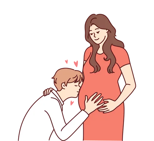 Homme prenant soin d'une femme enceinte  Illustration