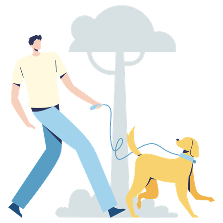 Un homme sort avec un chien  Illustration