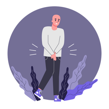 Homme souffrant de troubles de la miction dus à la chimiothérapie  Illustration