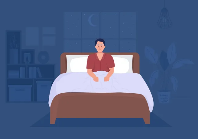 Homme souffrant d'insomnie dans la chambre  Illustration