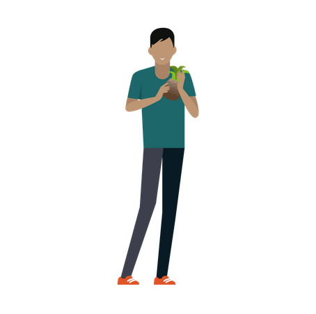 Homme souriant avec ananas dans les mains debout  Illustration