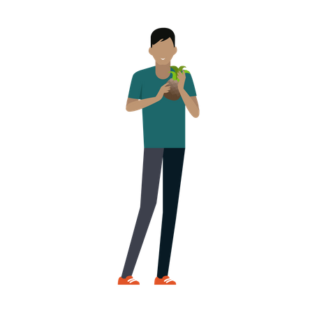 Homme souriant avec ananas dans les mains debout  Illustration