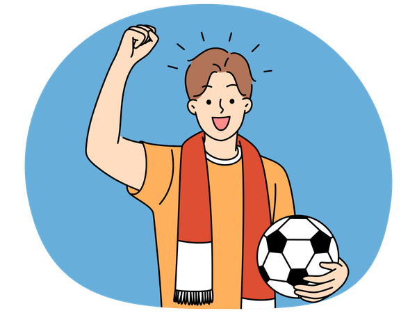 Homme souriant avec un ballon soutenant un match  Illustration