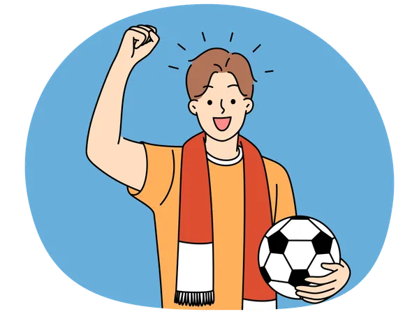Homme souriant avec un ballon soutenant un match  Illustration
