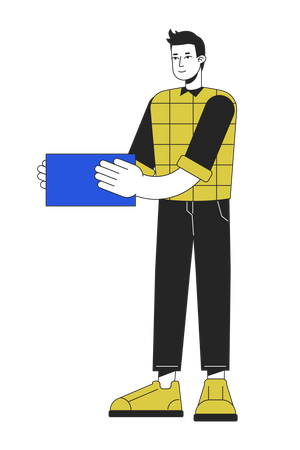 Homme souriant avec bloc bleu  Illustration