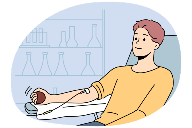 Homme souriant avec compte-gouttes à la clinique  Illustration