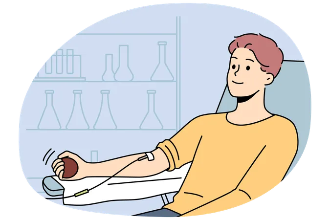 Homme souriant avec compte-gouttes à la clinique  Illustration