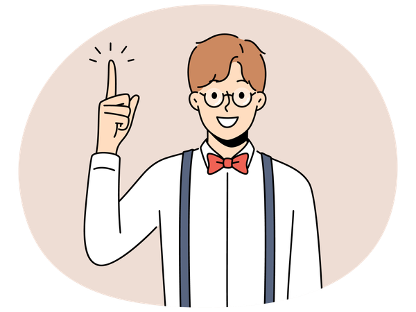 Homme souriant avec des lunettes et le doigt levé  Illustration