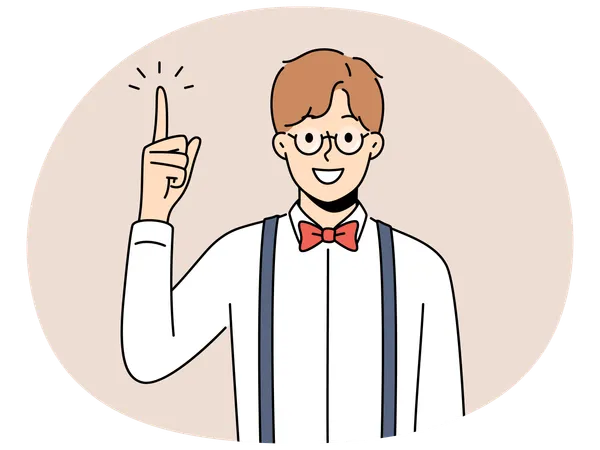 Homme souriant avec des lunettes et le doigt levé  Illustration