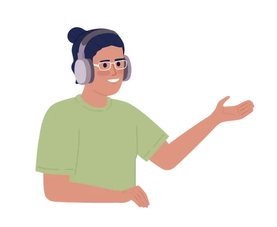 Homme souriant avec des écouteurs communiquant  Illustration