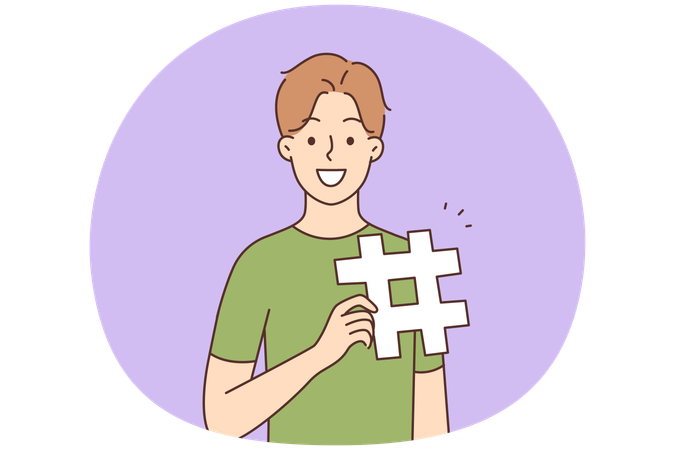 Homme souriant avec un hashtag  Illustration