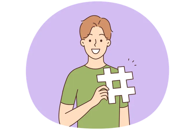 Homme souriant avec un hashtag  Illustration