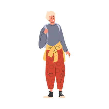 Homme souriant debout avec un pull rentré à la taille  Illustration
