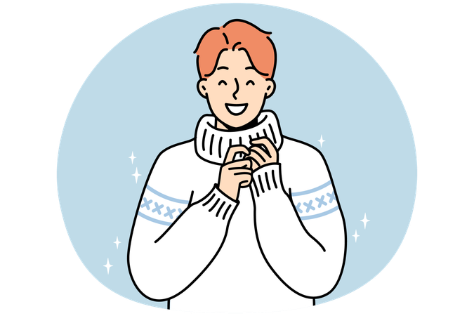 Homme souriant en pull tricoté  Illustration