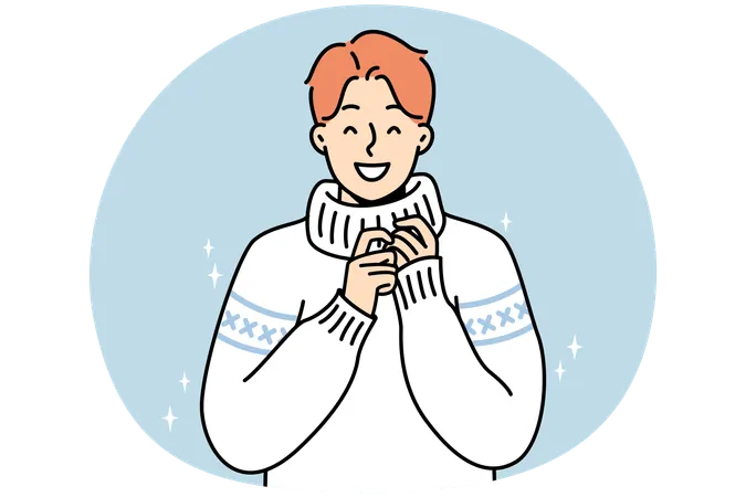Homme souriant en pull tricoté  Illustration