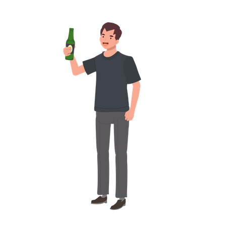 Heureux homme souriant appréciant la bière artisanale  Illustration