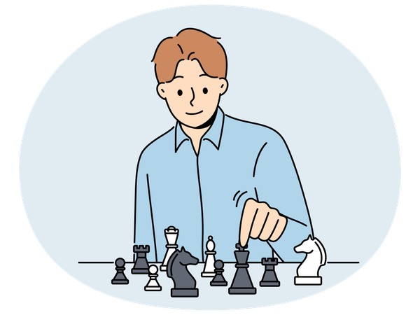 Homme souriant jouant aux échecs  Illustration
