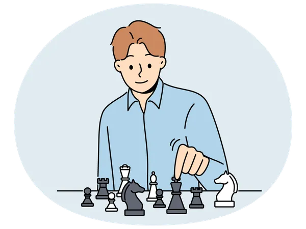 Homme souriant jouant aux échecs  Illustration