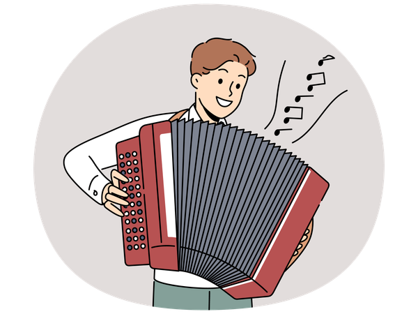 Un homme souriant joue de l'accordéon  Illustration