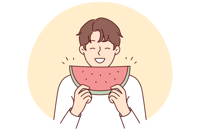 Homme souriant mangeant de la pastèque  Illustration