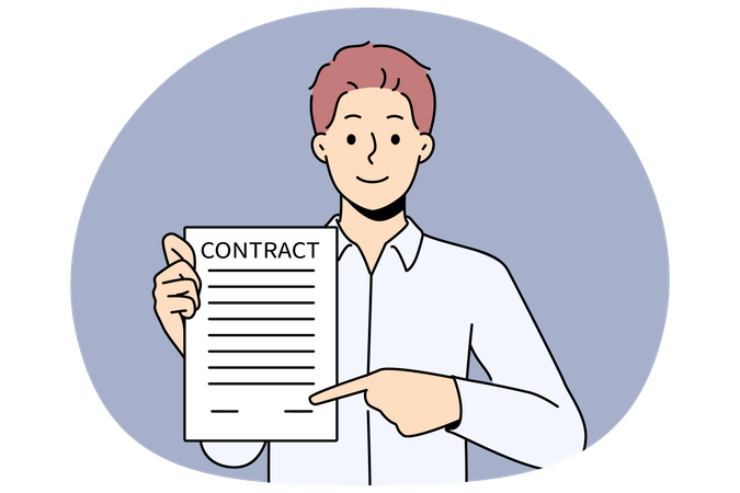 Un homme souriant montre l'endroit pour signer l'accord  Illustration