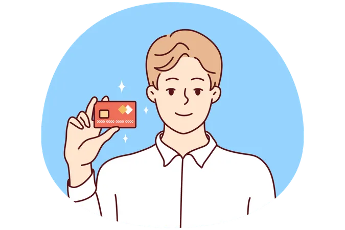 Homme souriant posant avec une carte bancaire  Illustration
