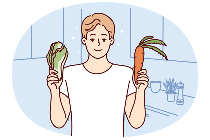 Homme souriant tenant des légumes frais  Illustration