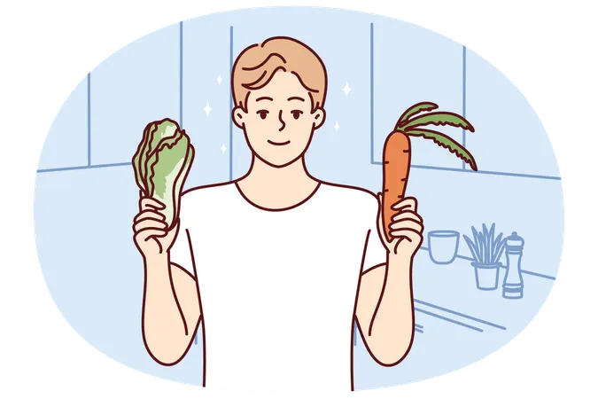 Homme souriant tenant des légumes frais  Illustration