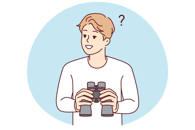 Homme souriant tenant une longue-vue  Illustration