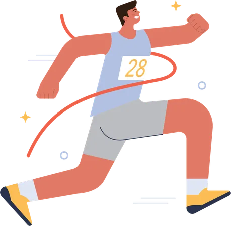 Homme sportif courant tout en gagnant la course  Illustration