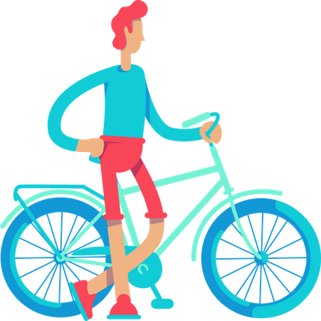 Homme athlétique debout près du vélo  Illustration
