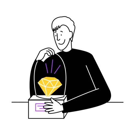 Homme stockant un diamant précieux en toute sécurité  Illustration